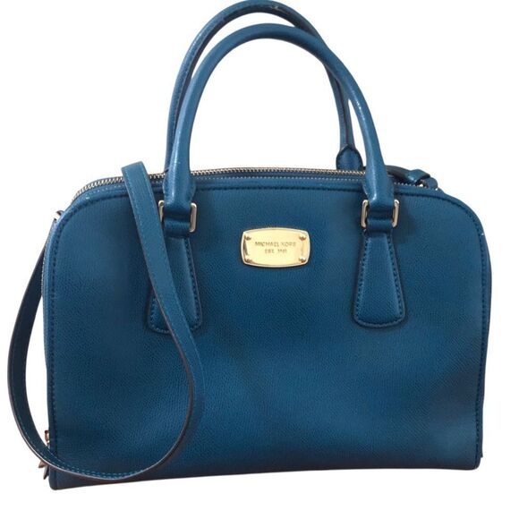 MICHAEL KORS REESE LARGE DEEP TEAL DOUBLE ZIP LEATHER SATCHEL BAG - Picture 1 of 3